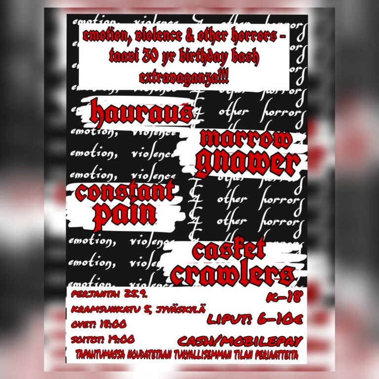 25.9.2026 | Emotion, Violence & Other Horrors – Taavi 30yr Birthday Bash Extravaganza