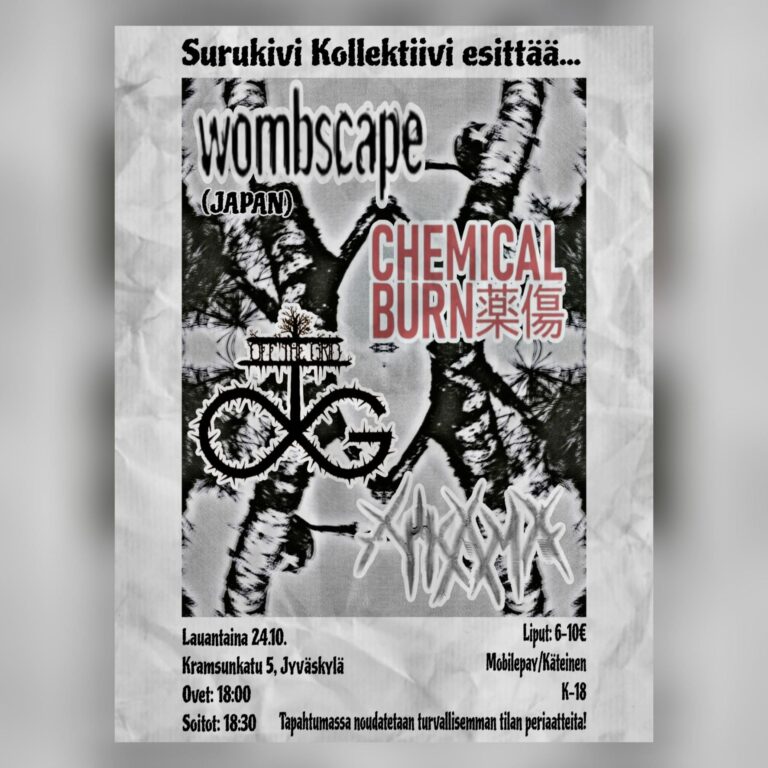 24.10.2026 | Sukiko esittää: Wombscape (JAP), Chemical Burn, Off the Grid ja Nikama